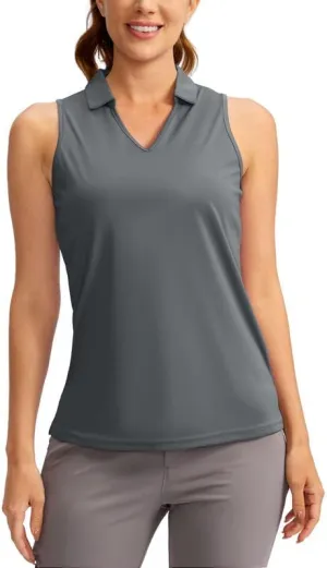 SANTINY Women's Sleeveless Golf Shirt V-Neck Tennis Tank Tops Collared Golf Polo Shirts for Women