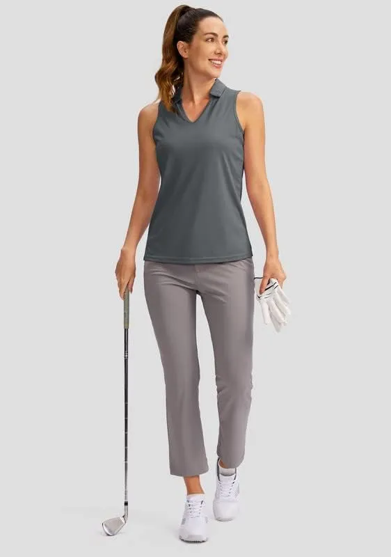 SANTINY Women's Sleeveless Golf Shirt V-Neck Tennis Tank Tops Collared Golf Polo Shirts for Women