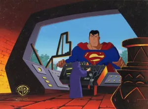 Superman the Animated Series Original Production Cel on Original Background: Superman and Desaad