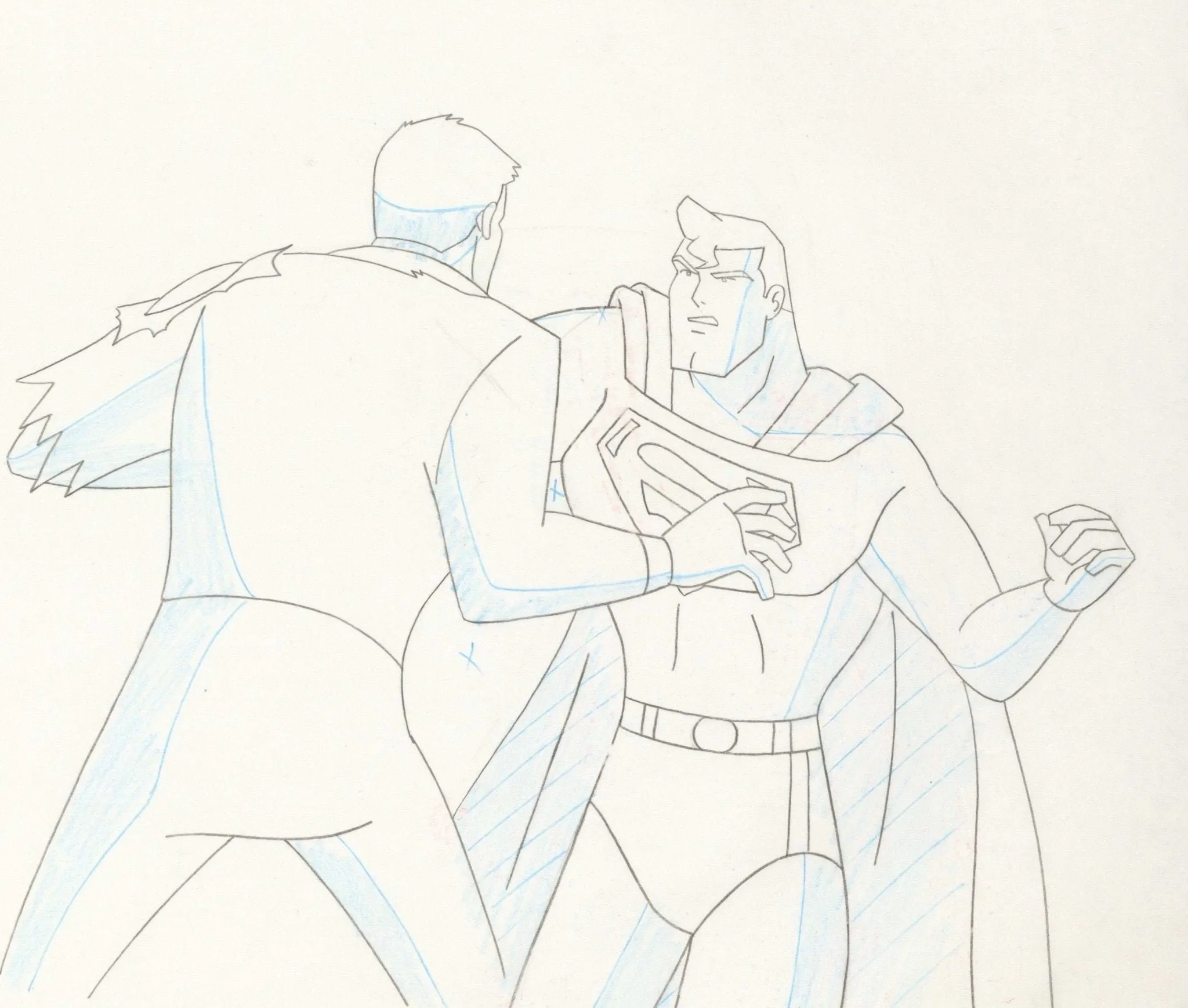 Superman the Animated Series Original Production Cel With Matching Drawing: Superman