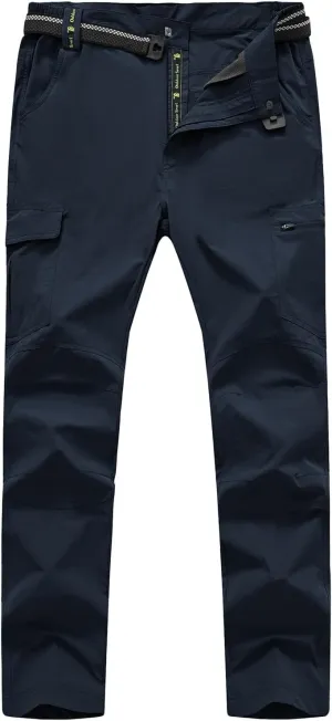 TBMPOY Men's Lightweight Hiking Pants with Belt 5 Zip Pockets Waterproof Quick-Dry Travel Fishing Work Outdoor Pants