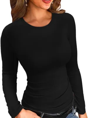VICHYIE Fall Clothes Womens Crewneck Ribbed Long Sleeve Shirts Slim Fitted Tee Casual Basic Tshirt Top