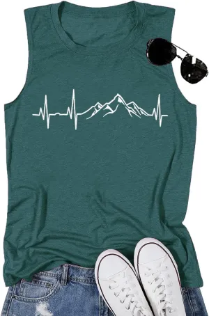 Women Mountain Adventure Workout Tanks Hiking Camping Graphic Athletic Sleeveless Funny Tee Tops