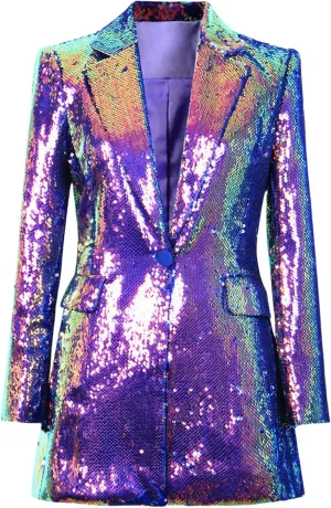 Women's Sequin Jacket Blazer Glitter Sparkly Coat Party Christmas Casual Cardigan Long Blazers
