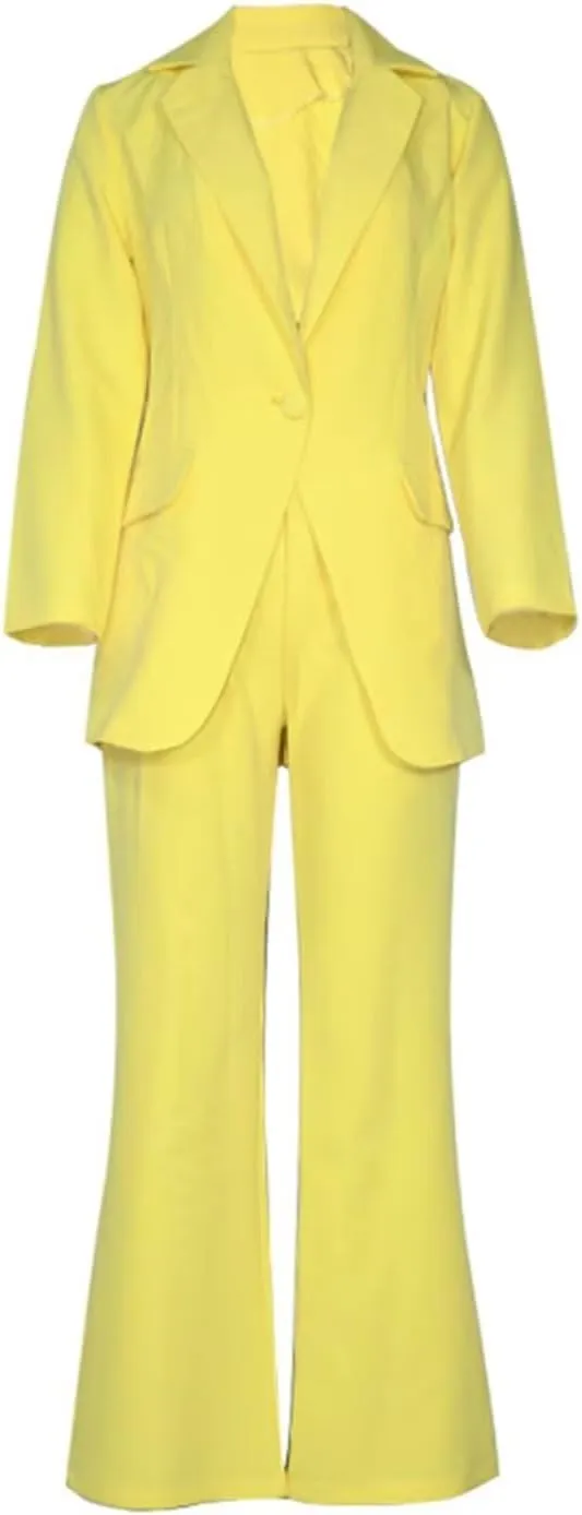 Women's Two Pieces Suit Set One Button Jacket and Pants Solid Business Office Lady Tuxedos
