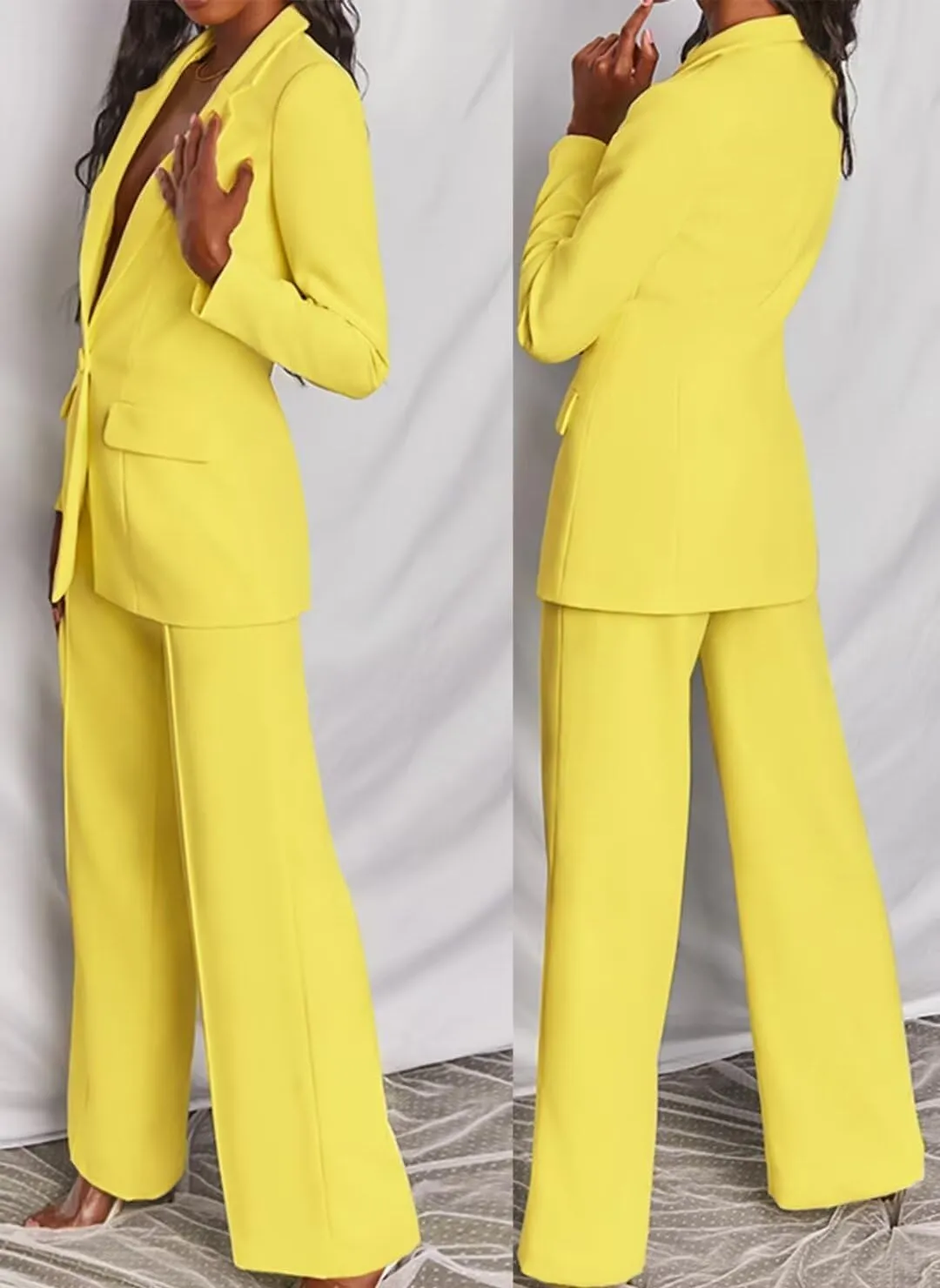 Women's Two Pieces Suit Set One Button Jacket and Pants Solid Business Office Lady Tuxedos