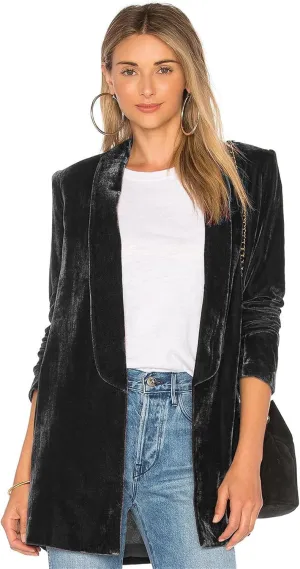 Women's Velvet Blazer Jackets Casual Long Sleeve Lapel Collar Pocketed Velvet Cardigan
