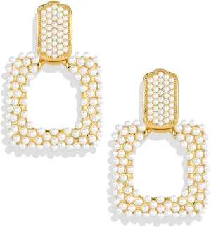 YUJIE Women's Chic Pearl Earrings Geometric Pearl Drop Earrings Pearl Dangle Earrings Jewelry