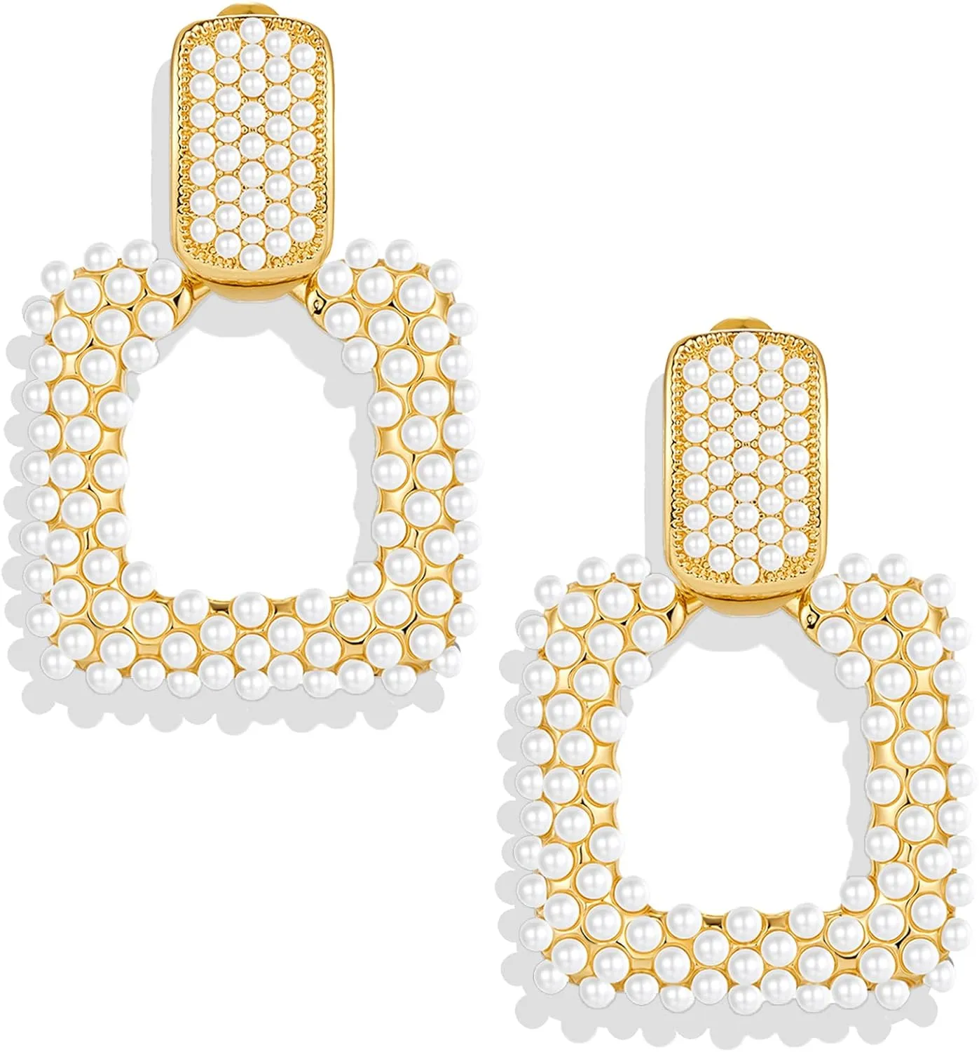 YUJIE Women's Chic Pearl Earrings Geometric Pearl Drop Earrings Pearl Dangle Earrings Jewelry