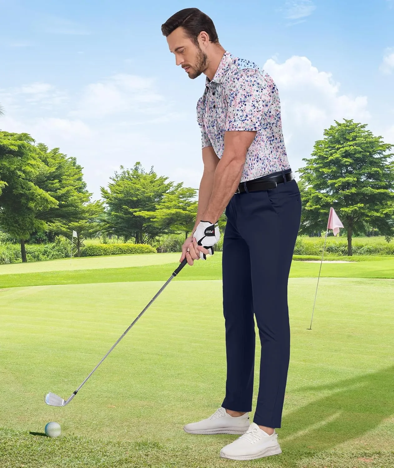 ZITY Men's Golf Shirts Short Sleeve Moisture Wicking Performance Print Patterns Casual Collared Golf Polo Shirt for Men